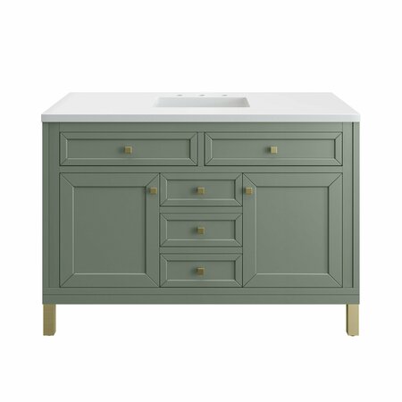 JAMES MARTIN VANITIES Chicago 48in Single Vanity, Smokey Celadon w/ 3 CM White Zeus Top 305-V48-SC-3WZ